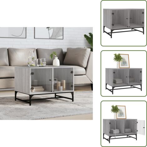 The Living Store Tavolino Salotto con Ante in Vetro Grigio Sonoma 68,5x50x50 cm - Tavolino con ante in vetro