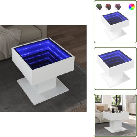 The Living Store Tavolino Salotto con LED Bianco 50x50x45 cm Legno Multistrato - Tavolino con specchio