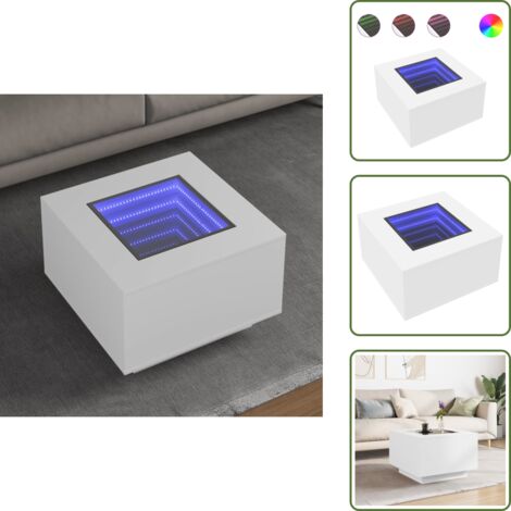 The Living Store Tavolino Salotto con LED Bianco 60x60x40 cm Legno Multistrato - Tavolino con specchio