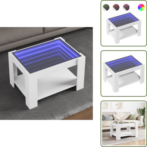 The Living Store Tavolino Salotto con LED Bianco 73x53x45 cm Legno Multistrato - Tavolino con specchio