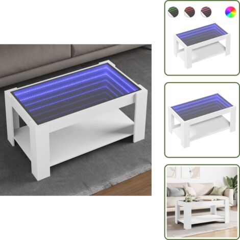The Living Store Tavolino Salotto con LED Bianco 93x53x45 cm Legno Multistrato - Tavolino con specchio LED