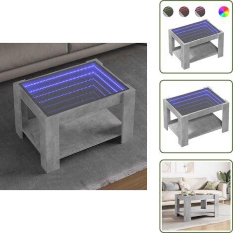 The Living Store Tavolino Salotto con LED Grigio Cemento 73x53x45 cm Multistrato - Tavolino con specchio