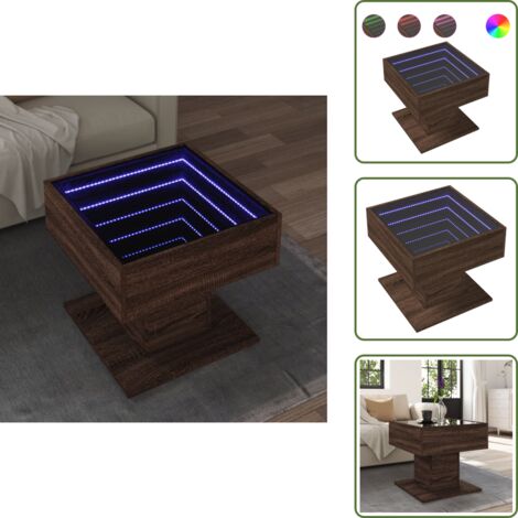 The Living Store Tavolino Salotto con LED Rovere Marrone 50x50x45 cm Multistrato - Tavolino con specchio LED