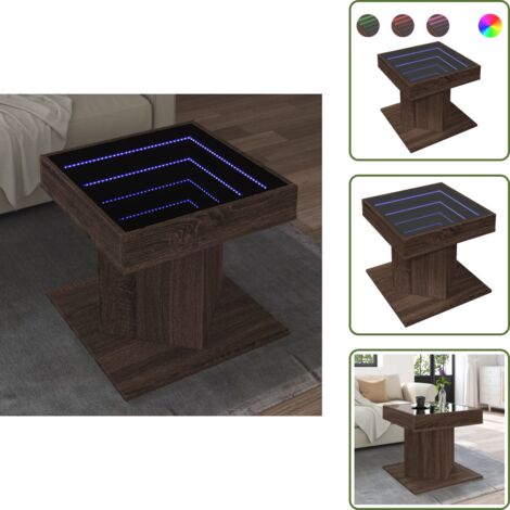 The Living Store Tavolino Salotto con LED Rovere Marrone 50x50x45 cm Multistrato - Tavolino con specchio LED