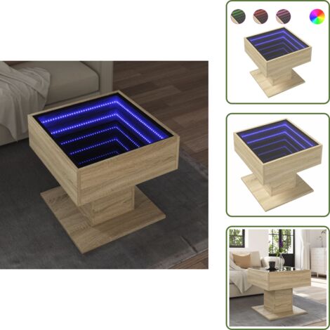 The Living Store Tavolino Salotto con LED Rovere Sonoma 50x50x45 cm Multistrato - Tavolino con specchio