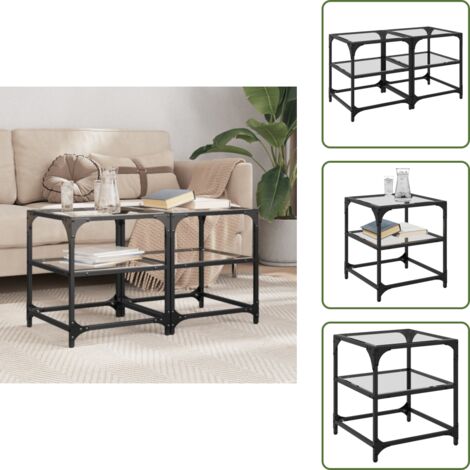 The Living Store Tavolino Salotto con Piano Vetro Trasparente 40x40x45cm Acciaio - Tavolino in vetro