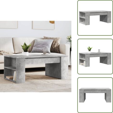 The Living Store Tavolino Salotto Grigio Cemento 102x55x42 cm Legno Multistrato - Tavolino in legno