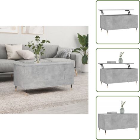 The Living Store Tavolino Salotto Grigio Cemento 90x44,5x45 cm Legno Multistrato - Tavolo da pranzo temporaneo
