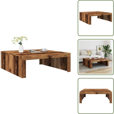 The Living Store Tavolino Salotto Legno Antico 100x100x35 cm in Truciolato - Tavolino in legno