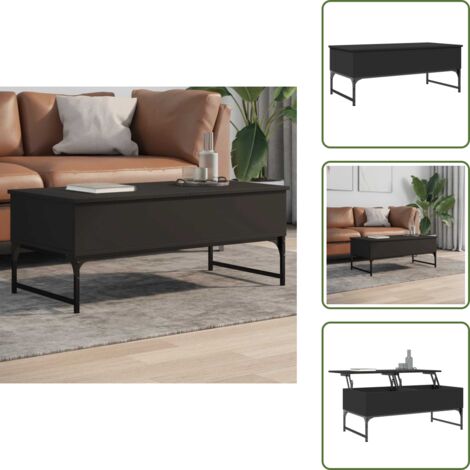 The Living Store Tavolino Salotto Nero 100x50x40 cm Legno Multistrato e Metallo - Tavolino da salotto