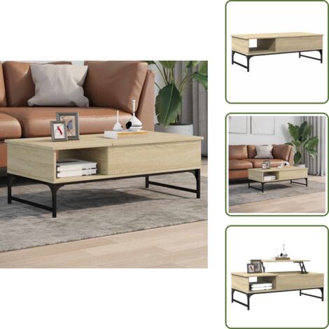 The Living Store Tavolino Salotto Rovere Sonoma 100x50x35 cm Multistrato Metallo - Tavolino in legno