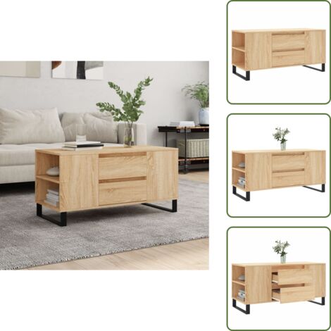 The Living Store Tavolino Salotto Rovere Sonoma 102x44,5x50 cm Legno Multistrato - Tavolino in legno