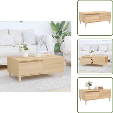 The Living Store Tavolino Salotto Rovere Sonoma 90x50x36,5 cm Legno Multistrato - Tavolino in legno
