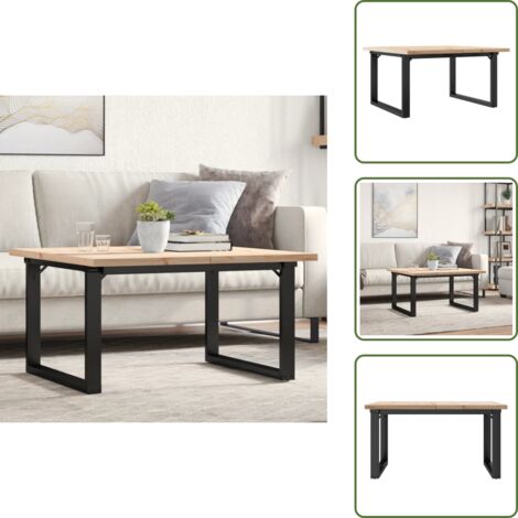 The Living Store Tavolino Salotto Telaio a O 90x90x45,5 cm Legno Pino e Acciaio - Tavolino in legno