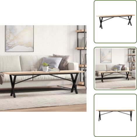 The Living Store Tavolino Salotto Telaio a X 160x40x45,5 cm Legno Pino e Acciaio - Tavolino in legno