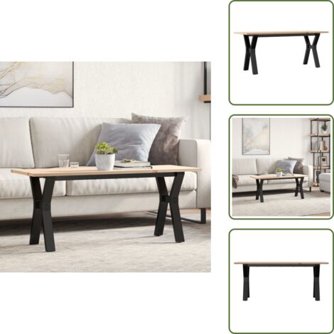 The Living Store Tavolino Salotto Telaio a Y 110x40x45 cm Legno Pino e Acciaio - Tavolino in legno