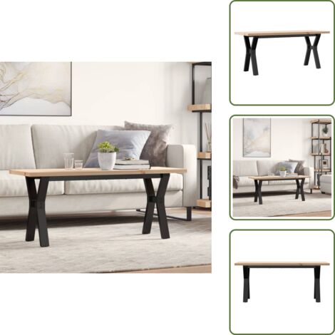 The Living Store Tavolino Salotto Telaio a Y 110x40x45,5 cm Legno Pino e Acciaio - Tavolino in Legno