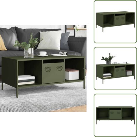 The Living Store Tavolino Verde Oliva 101,5x50x43,5 cm Acciaio Laminato a Freddo - Tavolino verde oliva