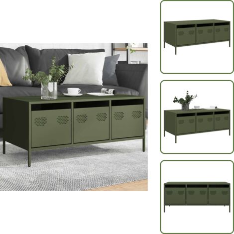 The Living Store Tavolino Verde Oliva 101,5x50x43,5 cm Acciaio Laminato a Freddo - Tavolino verde oliva
