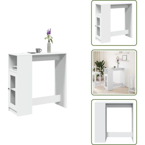 The Living Store Tavolo Bar con Rastrelliera Bianco 101x40x103,5 cm Multistrato - Tavolo bar con scomparti