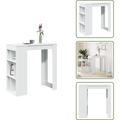 The Living Store Tavolo Bar con Rastrelliera Bianco 102x50x103,5 cm Multistrato - Tavolo bar con scomparti