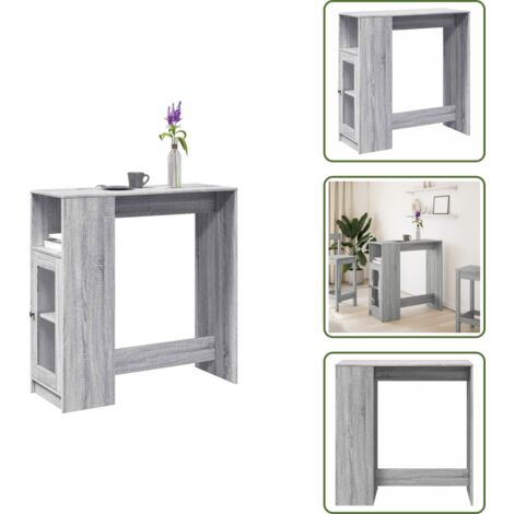 The Living Store Tavolo Bar con Rastrelliera Grigio 101x40x103,5 cm Multistrato - Tavolo bar con scomparti