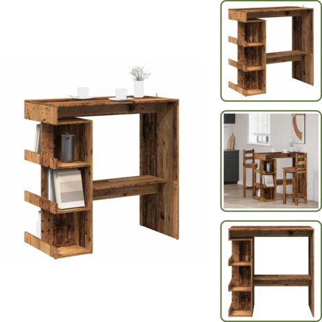 The Living Store Tavolo Bar con Ripiani Legno Antico 100x50x101,5 cm Truciolato - Ripiani