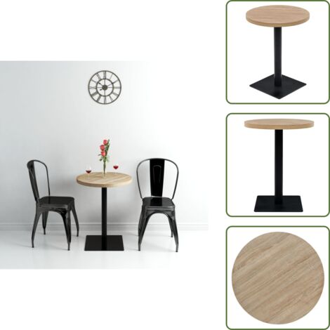 The Living Store Tavolo Bistrot in MDF e Acciaio Rotondo 60x75 cm Colore Rovere - Tavolo in MDF
