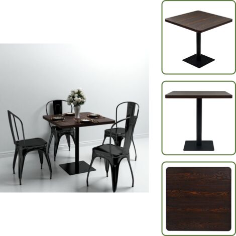 The Living Store Tavolo Bistrot MDF e Acciaio Quadrato 80x80x75 cm Cenere Scura - Tavolo in MDF