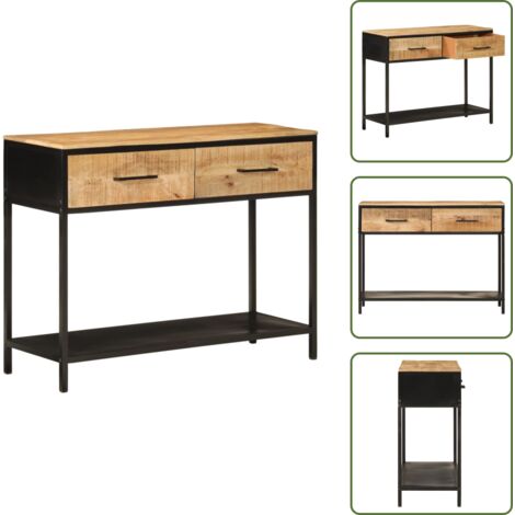 The Living Store Tavolo Consolle 100x35x76 cm in Legno Massello di Mango e Ferro - Tavolo da ingresso in legno