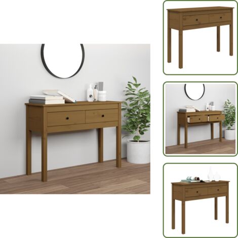 The Living Store Tavolo Consolle Ambrato 100x35x75 cm in Legno Massello di Pino - Tavolo da ingresso