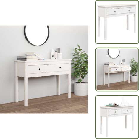 The Living Store Tavolo Consolle Bianco 100x35x75 cm in Legno Massello di Pino - Tavolo da ingresso