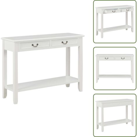 The Living Store Tavolo Consolle Bianco 110x35x80 cm in Legno - Tavolino di servizio