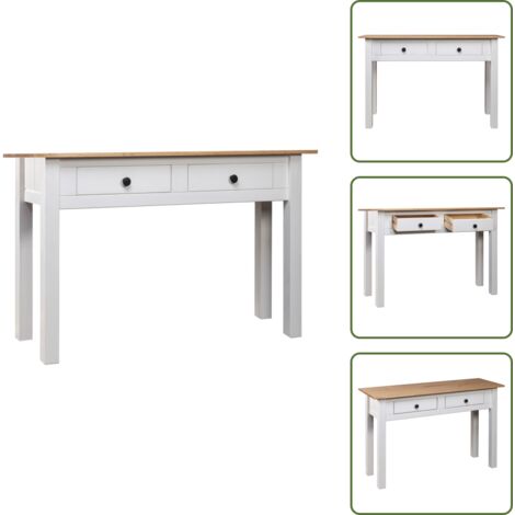 The Living Store Tavolo Consolle Bianco 110x40x72 cm Legno Massello Pino Panama - Tavolino in legno