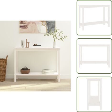 The Living Store Tavolo Consolle Bianco 110x40x80 cm in Legno Massello di Pino - Tavolo consolle in pino