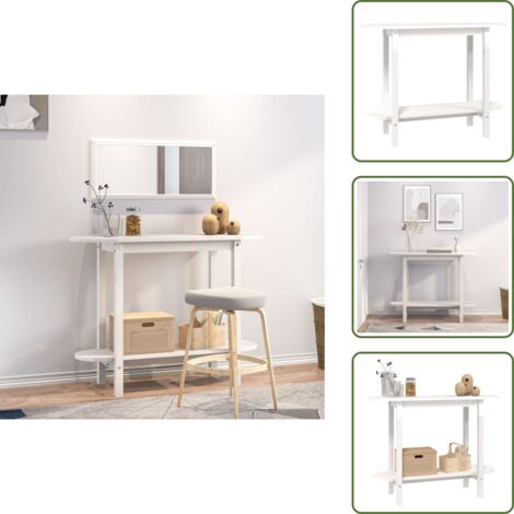 The Living Store Tavolo Consolle Bianco 110x40x80 cm in Legno Massello di Pino - Tavolo da ingresso