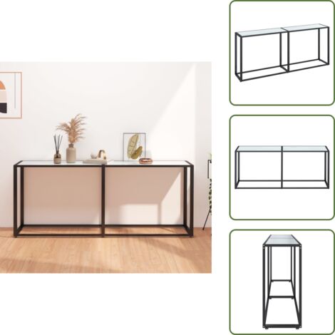 The Living Store Tavolo Consolle Bianco Marmo 180x35x75,5 cm in Vetro Temperato - Marmo
