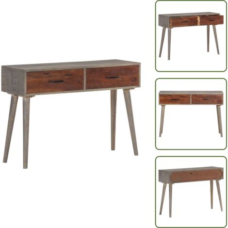 The Living Store Tavolo Consolle Grigio 110x35x75 cm in Massello di Mango Grezzo - Tavolo da corridoio