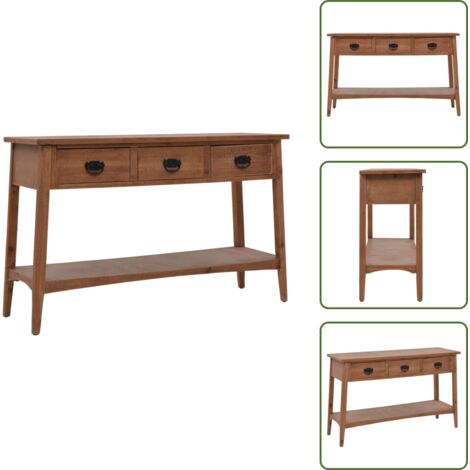 The Living Store Tavolo Consolle in Massello di Abete 126x40x77,5 cm Marrone - Tavolino da salotto