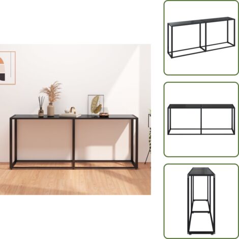 The Living Store Tavolo Consolle Nero 180x35x75,5 cm in Vetro Temperato - Tavolo in vetro temperato