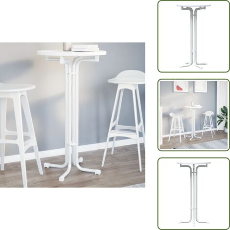 The Living Store Tavolo da Bar Bianco Ø60x110 cm Legno Multistrato e Acciaio - Tavolo da bar in legno