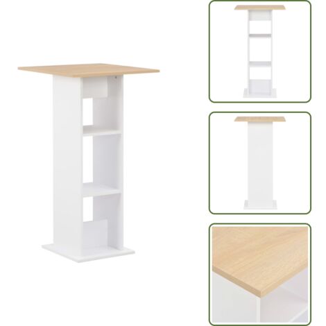 The Living Store Tavolo da Bar Bianco e Rovere Sonoma 60x60x110 cm - Tavolo da pranzo
