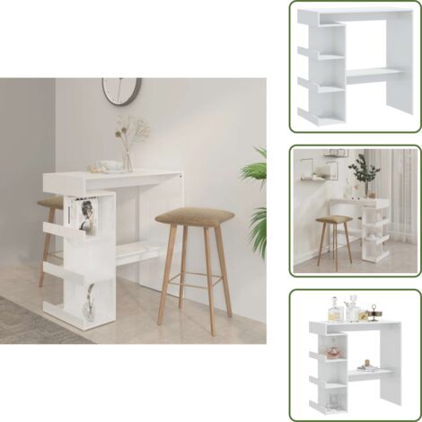 The Living Store Tavolo da Bar con Ripiani Bianco Lucido 100x50x101,5 cm - Ripiani