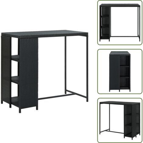 The Living Store Tavolo da Bar con Ripiani Nero 120x60x110 cm in Polyrattan - Ripiano