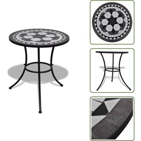 The Living Store Tavolo da Bistrot Nero e Bianco 60 cm a Mosaico - Tavolo da giardino