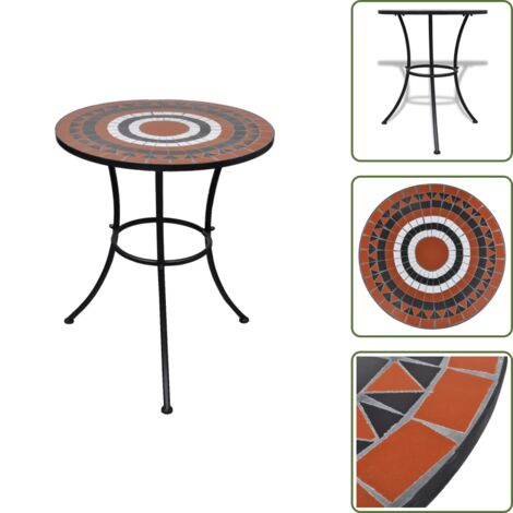 The Living Store Tavolo da Bistrot Terracotta e Bianco 60 cm a Mosaico - Tavolo da Giardino