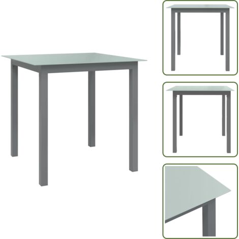 The Living Store Tavolo da Giardino Antracite 80x80x74 cm in Alluminio e Vetro - Tavolo in alluminio