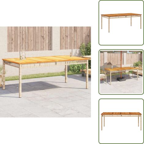 The Living Store Tavolo da Giardino Beige 180x90x75 cm Polyrattan e Legno Acacia - Tavolo da esterno