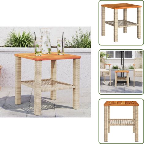 The Living Store Tavolo da Giardino Beige 40x40x42 cm Polyrattan e Legno Acacia - Tavolo da esterno