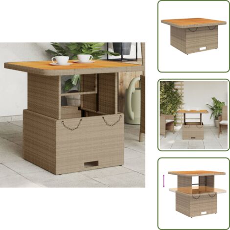 The Living Store Tavolo da Giardino Beige 80x80x71cm Polyrattan e Legno Acacia - Tavolo da esterno